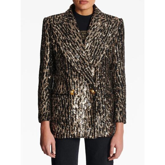 Balmain Blazer 40/US 8/ M Gold Sequin Peak Lapel Double-Breasted NWT $3995 - Picture 2 of 15